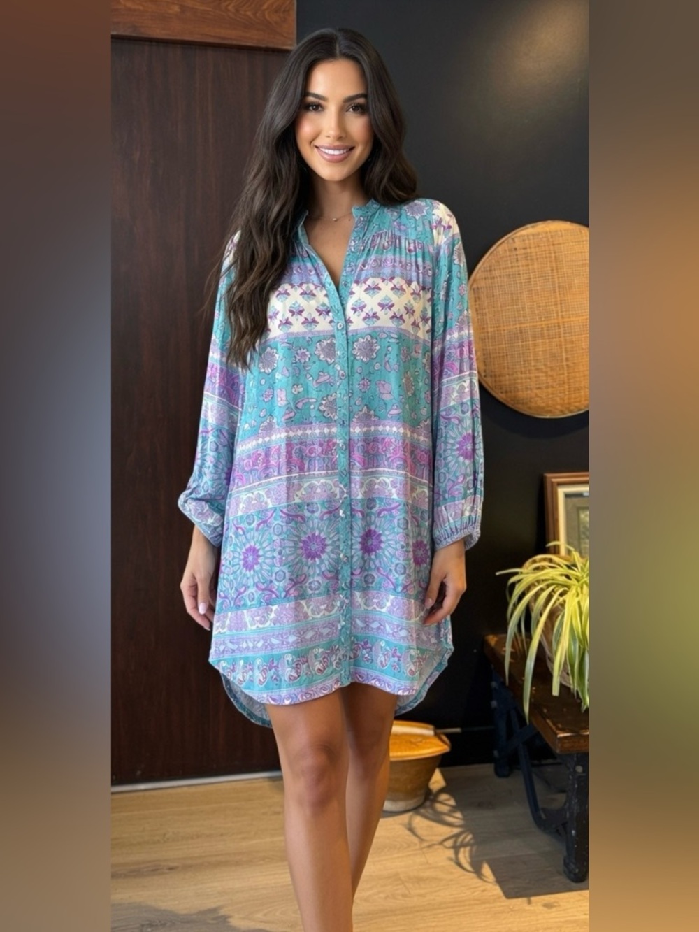 Spell Turquoise and Lavender Paisley Tunic Dress